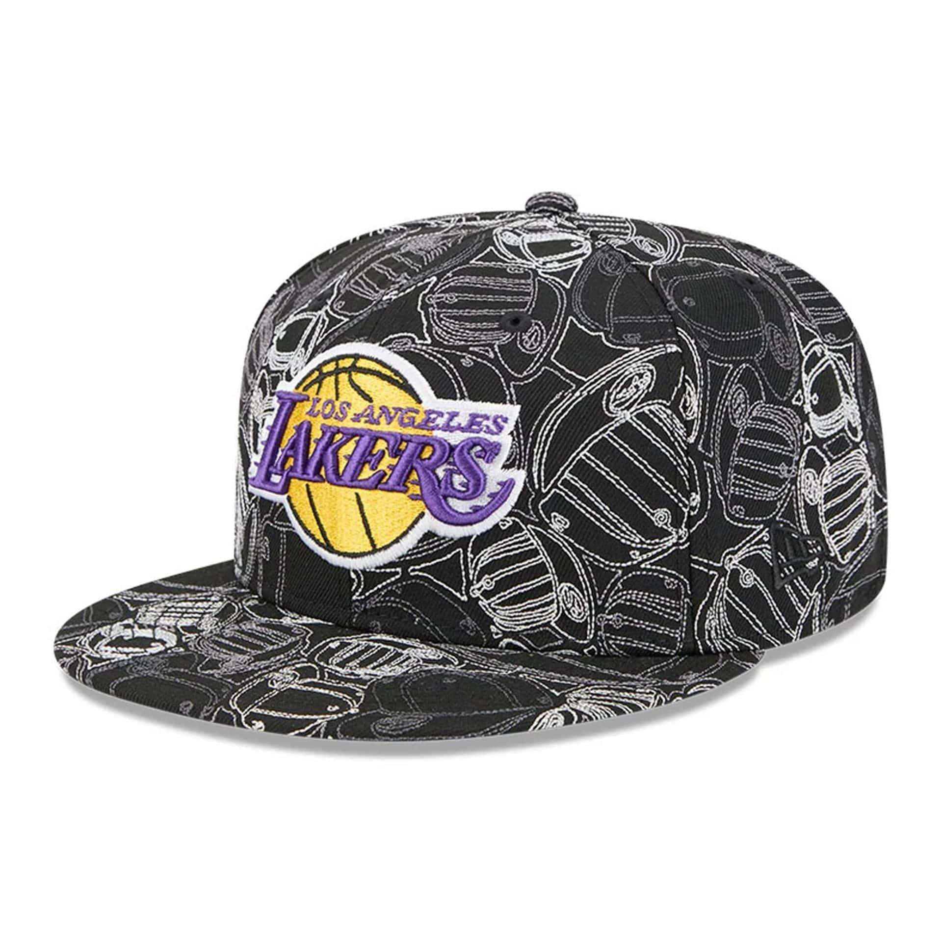 Pictured is this NBA Cap Scramble LA Lakers 59FIFTY Fitted cap in black. 1