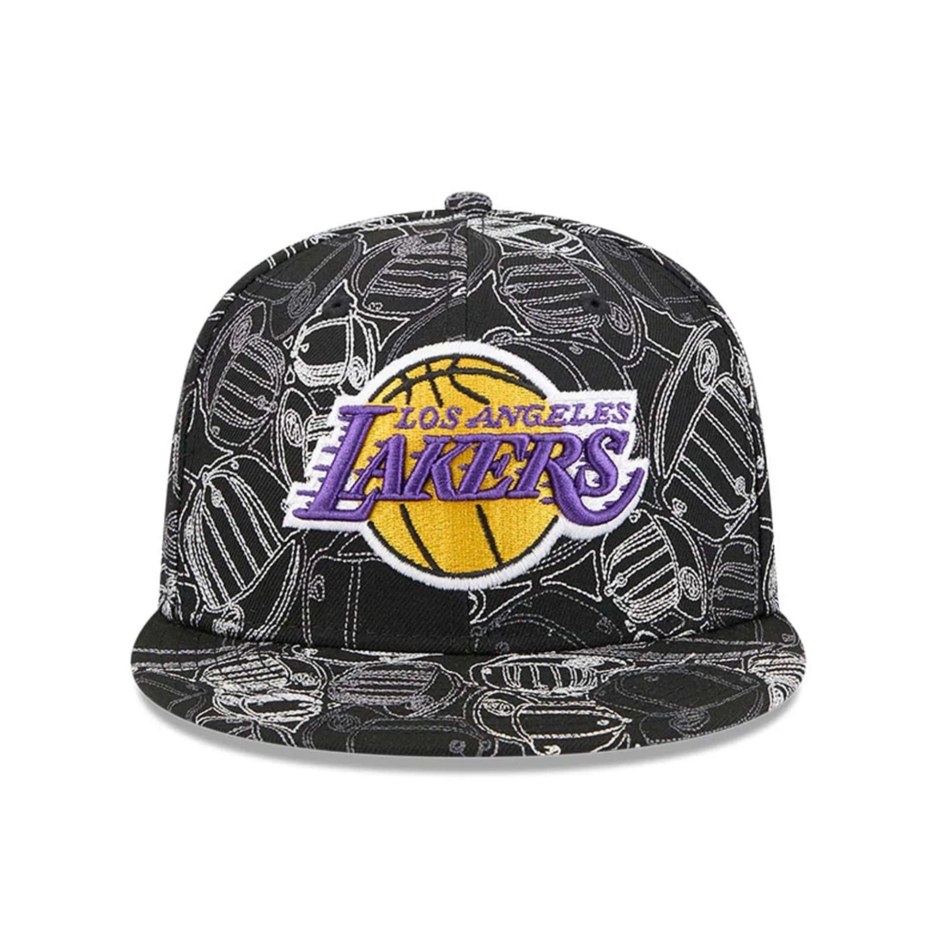 Pictured is this NBA Cap Scramble LA Lakers 59FIFTY Fitted cap in black. 3