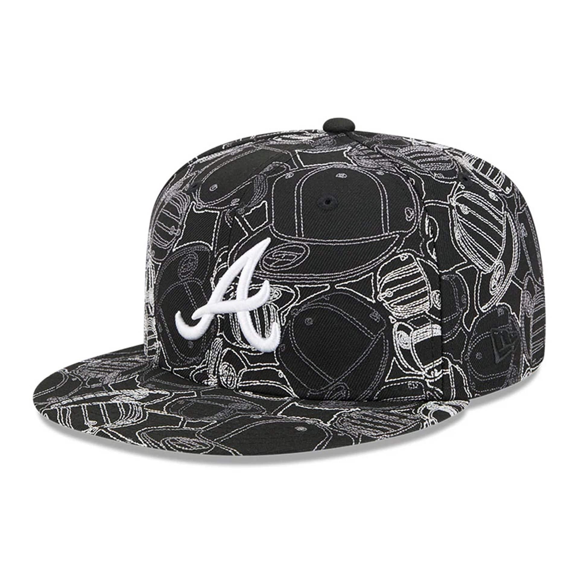 Pictured is this MLB Cap Scramble Atlanta Braves 59FIFTY Fitted cap in black. 1