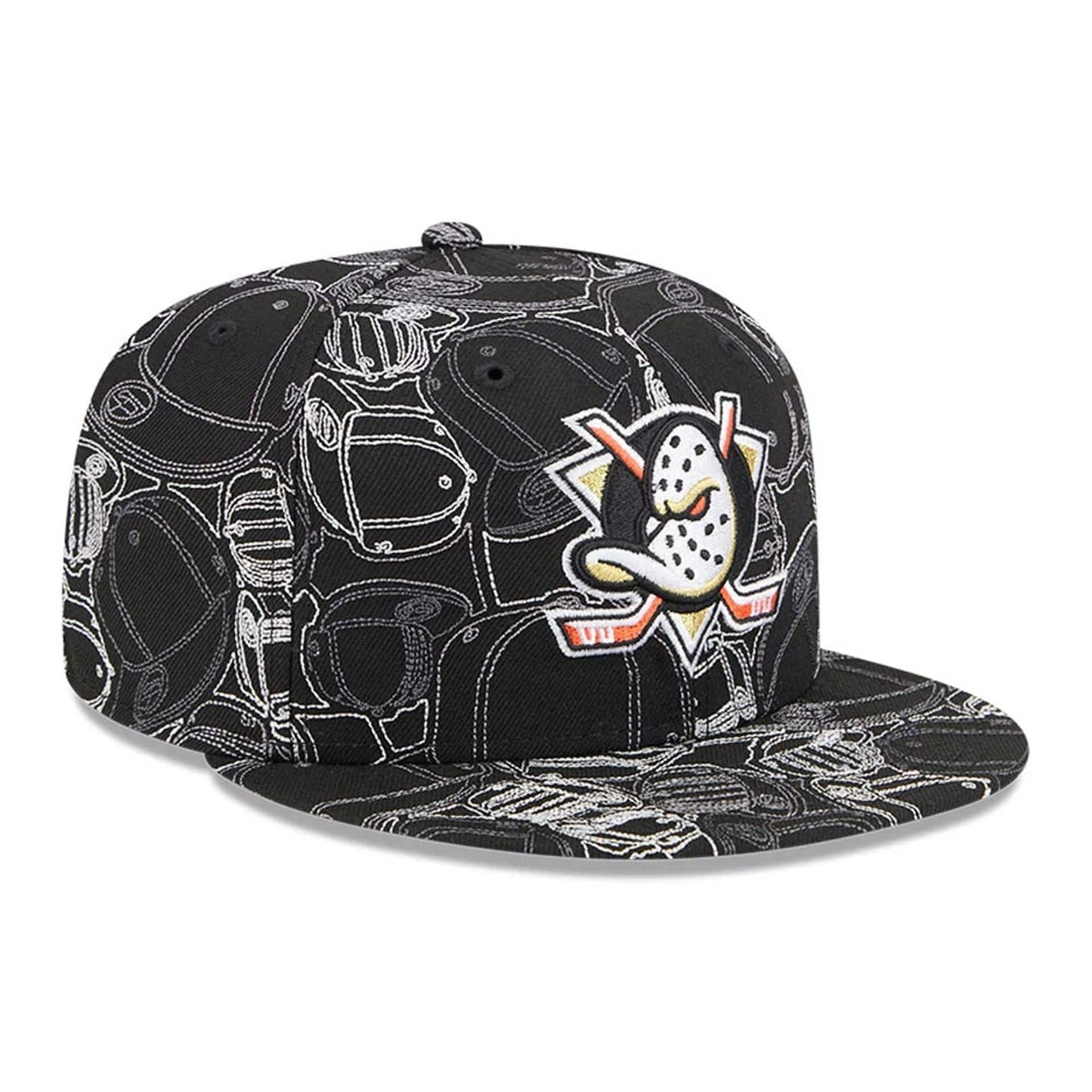 Pictured is this NHL Cap Scramble Anaheim Ducks 59FIFTY Fitted cap in black. 4