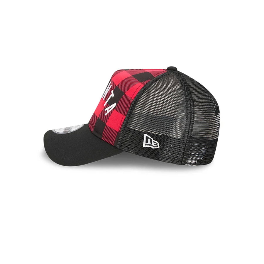 Pictured is this MLB Novelty Check Atlanta Braves 9FORTY A-Frame cap in black. 4