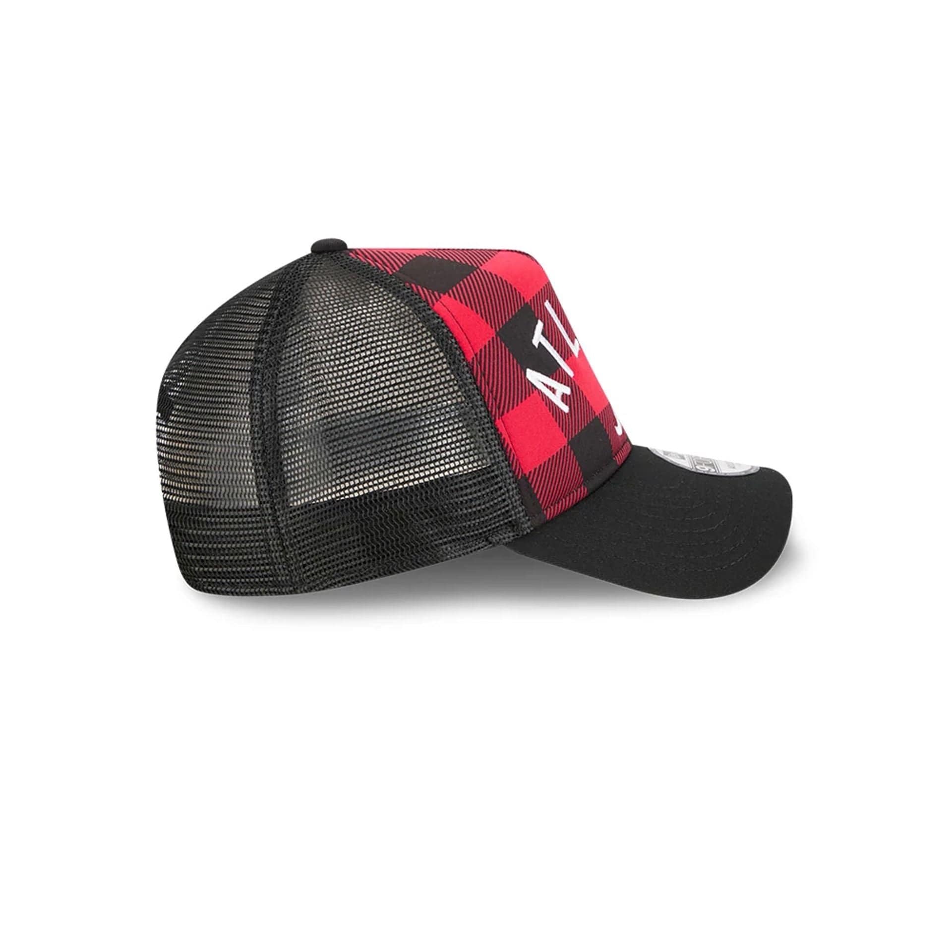 Pictured is this MLB Novelty Check Atlanta Braves 9FORTY A-Frame cap in black. 5