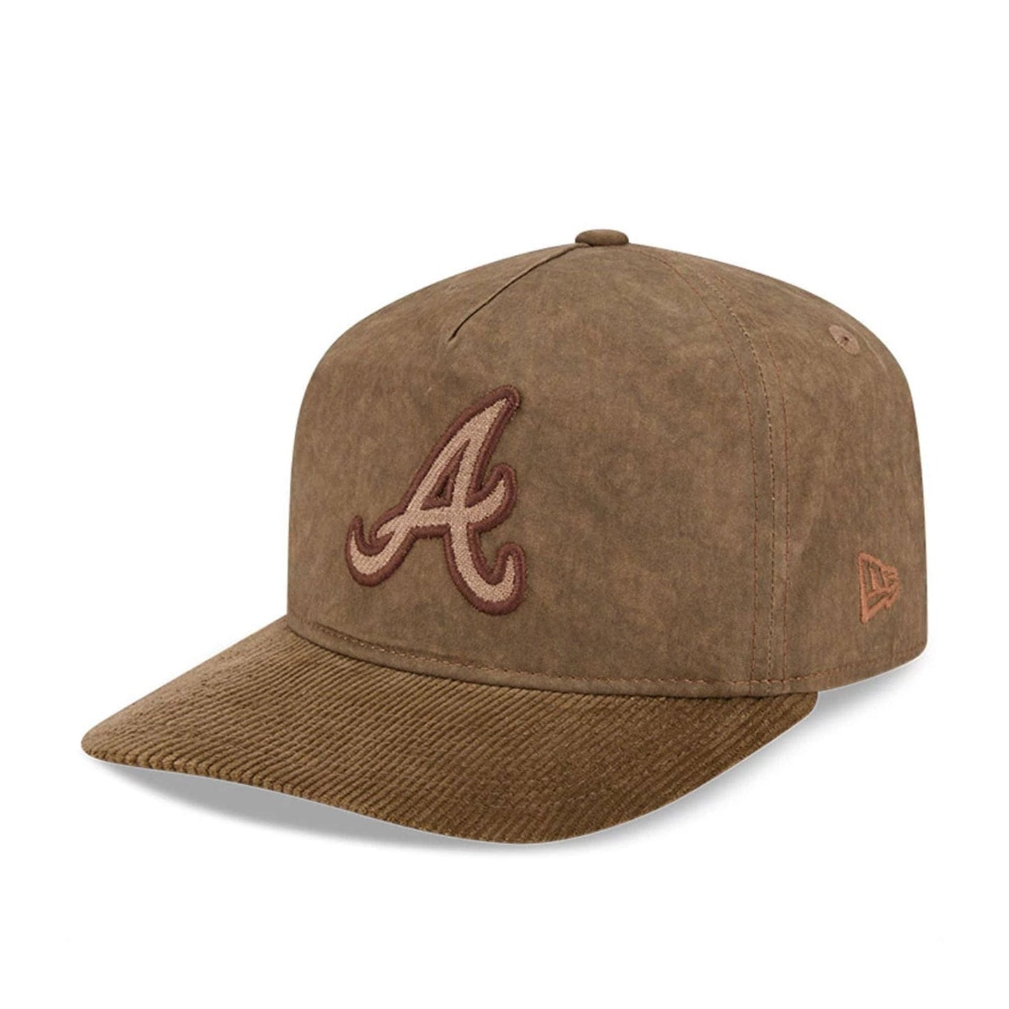 Pictured is this MLB Utility Linen Atlanta Braves 19TWENTY cap in open brown. 1
