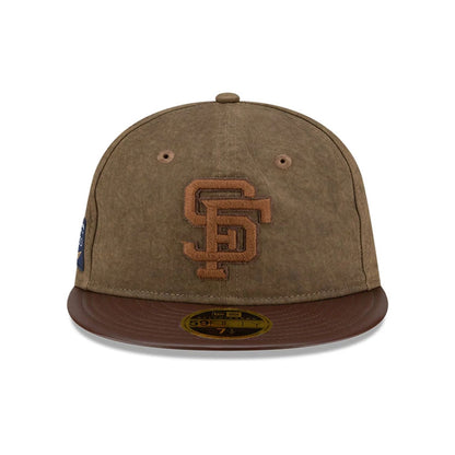 Pictured is this MLB Utility Linen San Francisco Giants Retro Crown 59FIFTY Fitted cap in open brown. 3