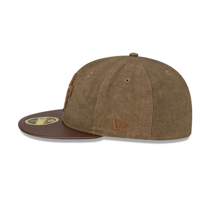 Pictured is this MLB Utility Linen San Francisco Giants Retro Crown 59FIFTY Fitted cap in open brown. 6