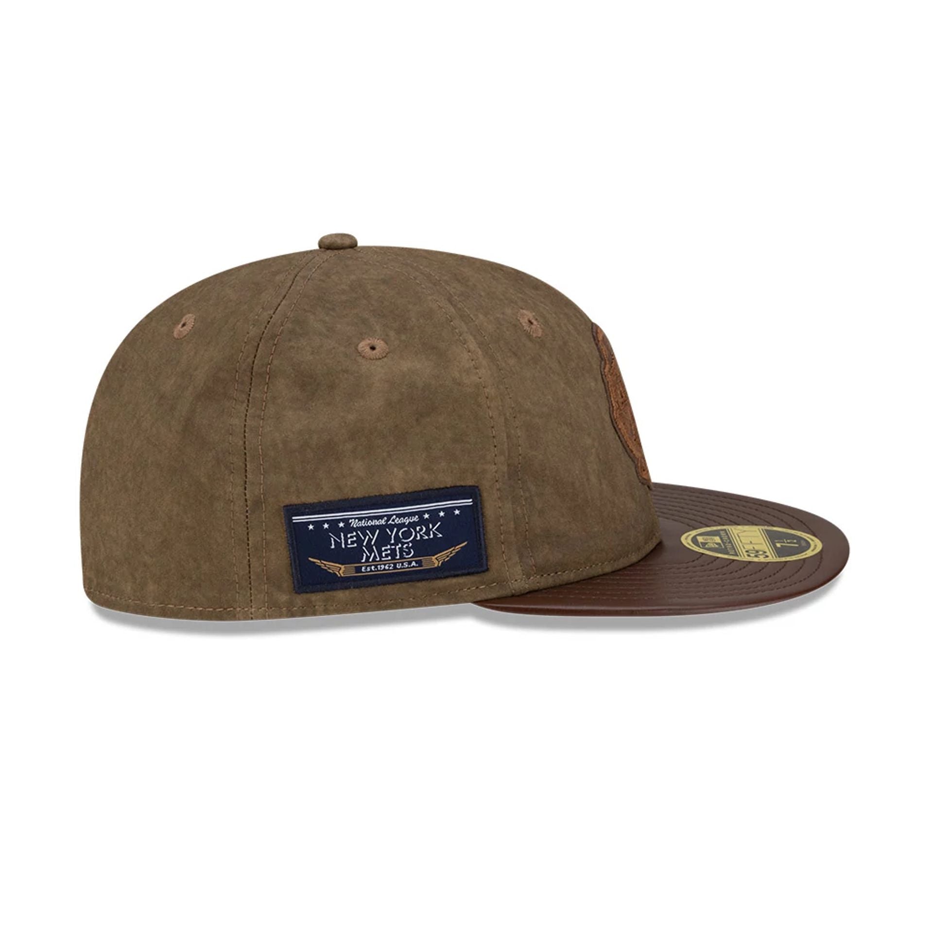 Pictured is this MLB Utility Linen New York Mets Retro Crown 59FIFTY Fitted cap in open brown. 5