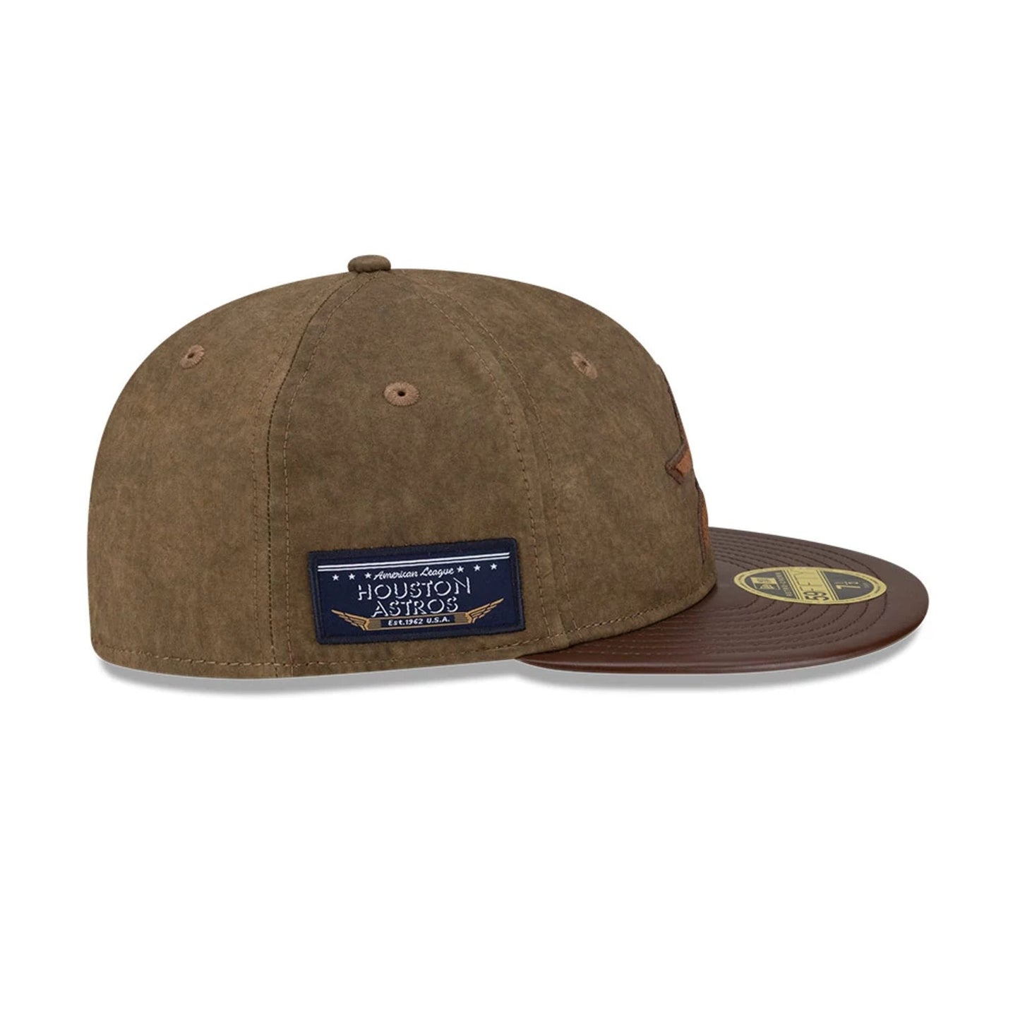 Pictured is this MLB Utility Linen Houston Astros Retro Crown 59FIFTY Fitted cap in open brown. 5