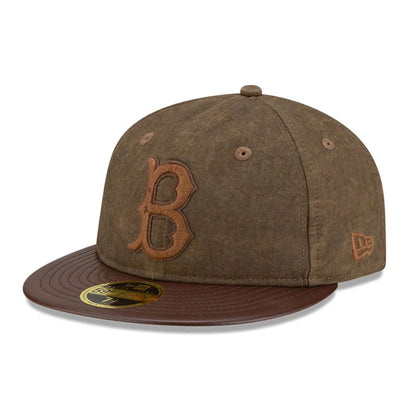 Pictured is this MLB Utility Linen Brooklyn Dodgers Retro Crown 59FIFTY Fitted cap in open brown. 4