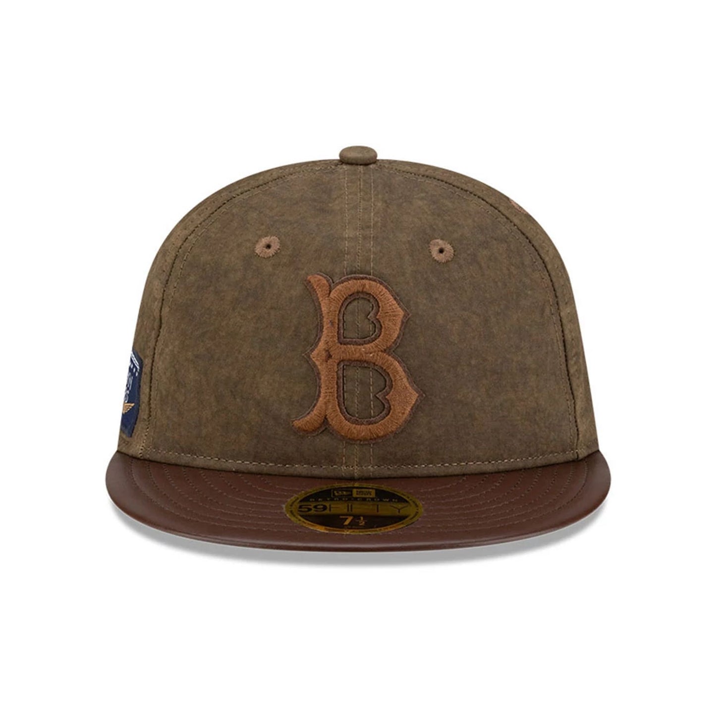 Pictured is this MLB Utility Linen Brooklyn Dodgers Retro Crown 59FIFTY Fitted cap in open brown. 3