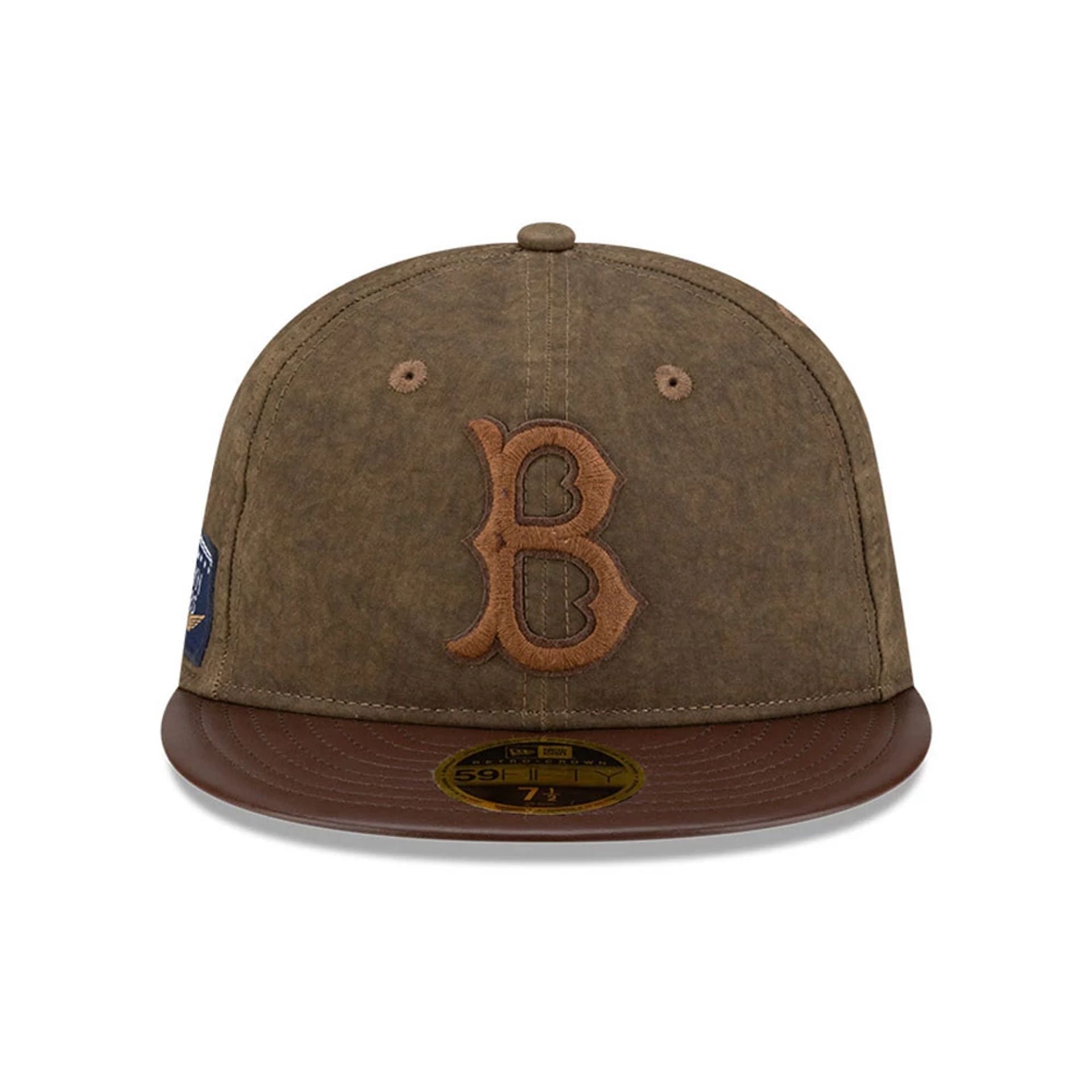 Pictured is this MLB Utility Linen Brooklyn Dodgers Retro Crown 59FIFTY Fitted cap in open brown. 3