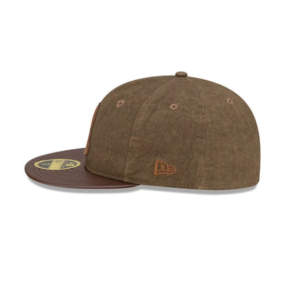 Pictured is this MLB Utility Linen Brooklyn Dodgers Retro Crown 59FIFTY Fitted cap in open brown. 6