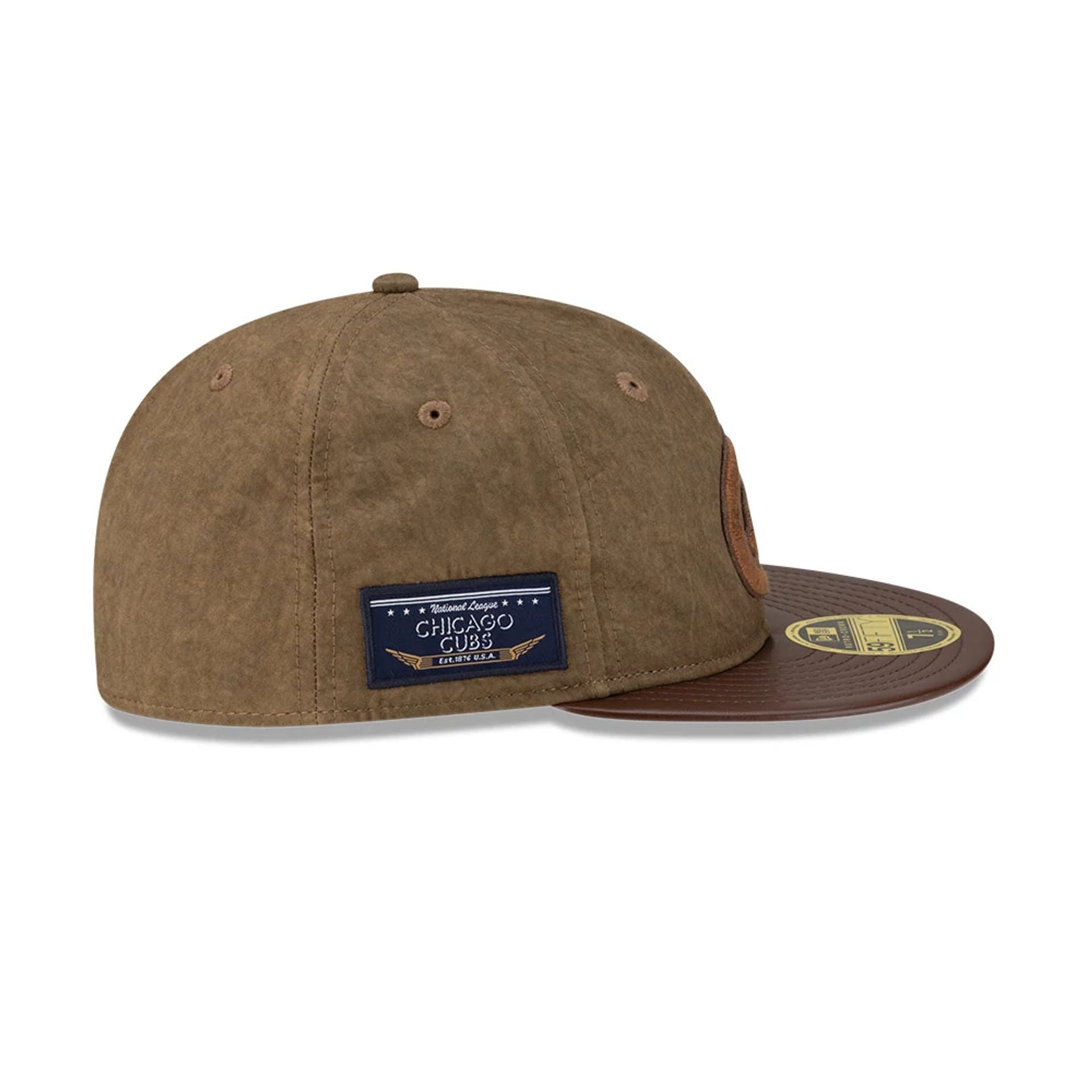 Pictured is this MLB Utility Linen Chicago Cubs Retro Crown 59FIFTY Fitted cap in open brown. 5