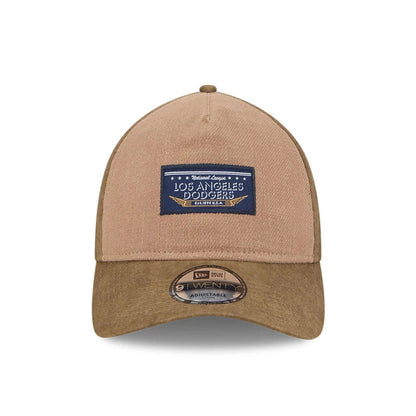 Pictured is this MLB Utility Linen LA Dodgers 9TWENTY A-Frame cap in open brown. 2