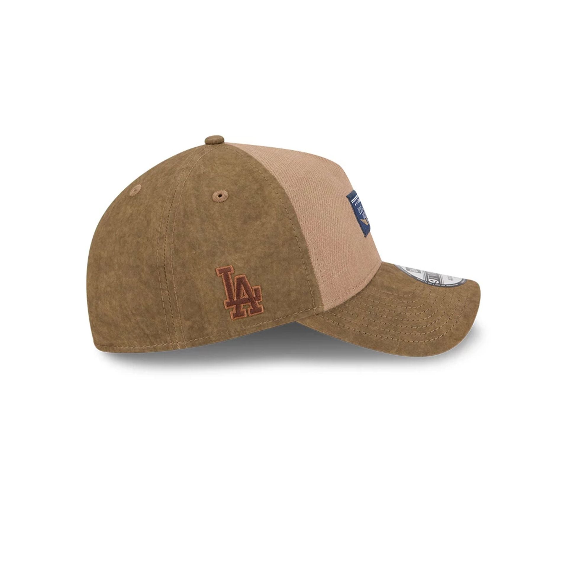 Pictured is this MLB Utility Linen LA Dodgers 9TWENTY A-Frame cap in open brown. 6