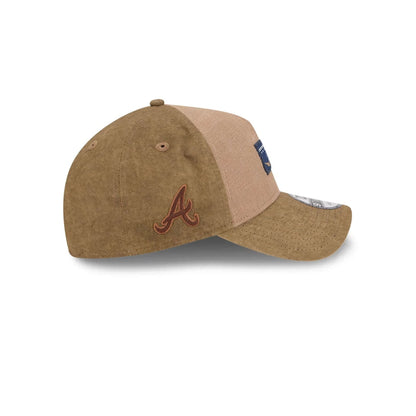 Pictured is this MLB Utility Linen Atlanta Braves 9TWENTY A-Frame cap in open brown. 5
