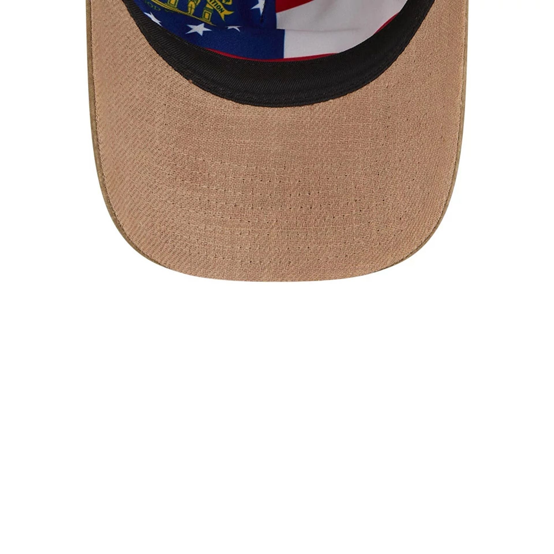 Pictured is this MLB Utility Linen Atlanta Braves 9TWENTY A-Frame cap in open brown. 7