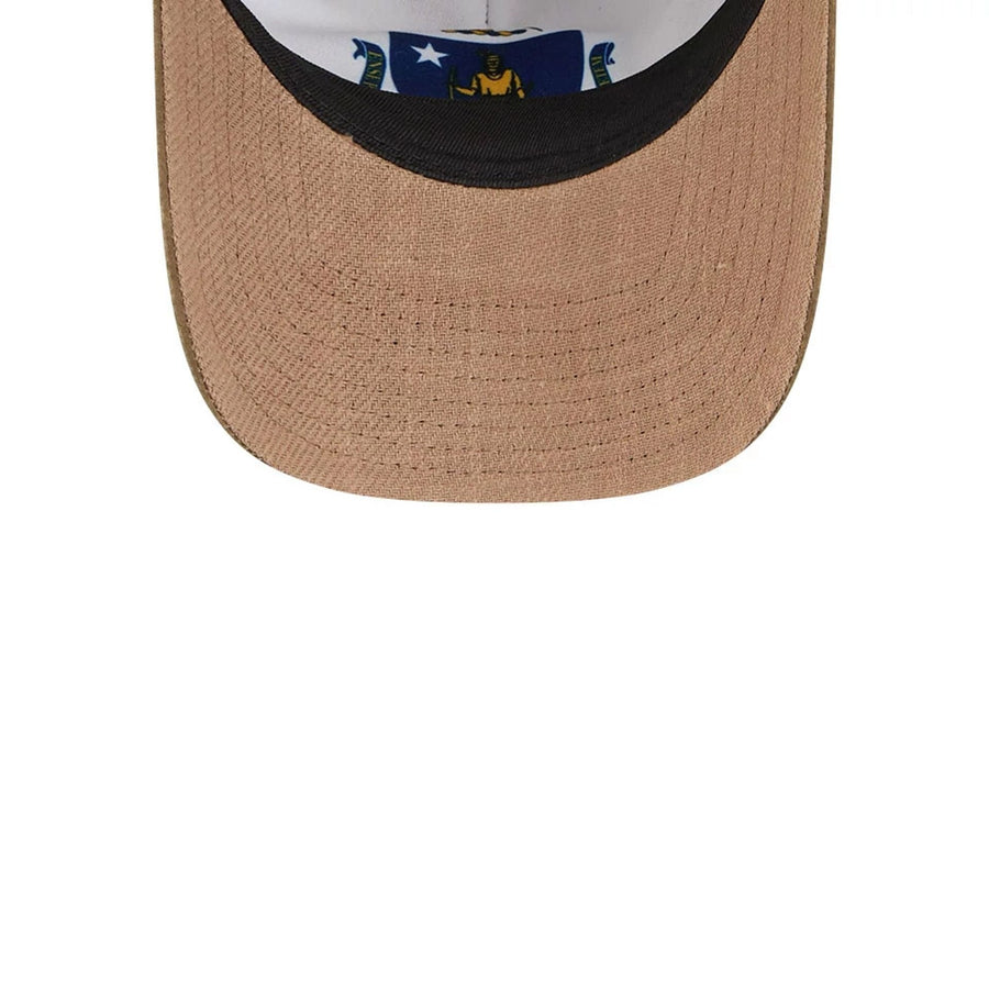 Pictured is this MLB Utility Linen Boston Red Sox 9TWENTY A-Frame cap in open brown. 6