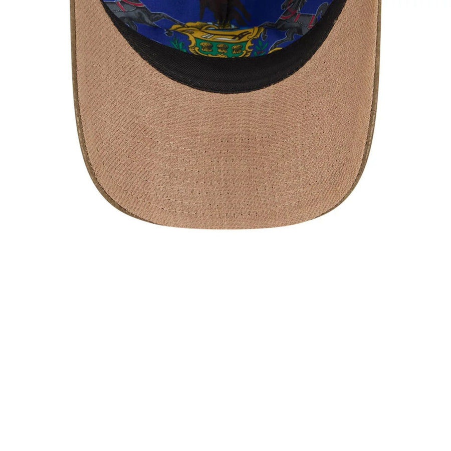 Pictured is this MLB Utility Linen Philadelphia Phillies 9TWENTY A-Frame cap in open brown. 7