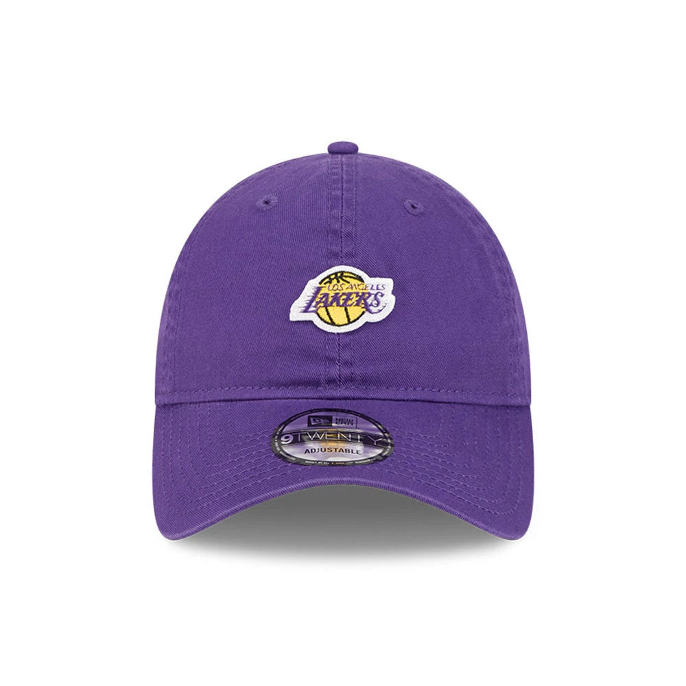 LA Lakers NBA All Star Game 2026 Purple New Era 9TWENTY Adjustable Cap, front view with a raised Lakers team logo embroidered on the centre front panel, featuring a classic purple visor and a 9TWENTY size sticker.