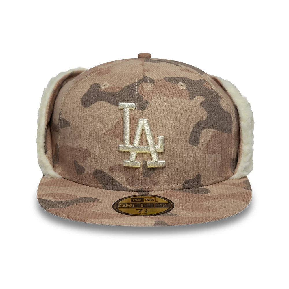 Pictured is this MLB Cord LA Dodgers Downflap 59FIFTY Fitted cap in light beige. 3