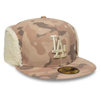 Pictured is this MLB Cord LA Dodgers Downflap 59FIFTY Fitted cap in light beige. 4
