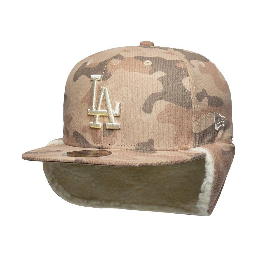 Pictured is this MLB Cord LA Dodgers Downflap 59FIFTY Fitted cap in light beige. 6