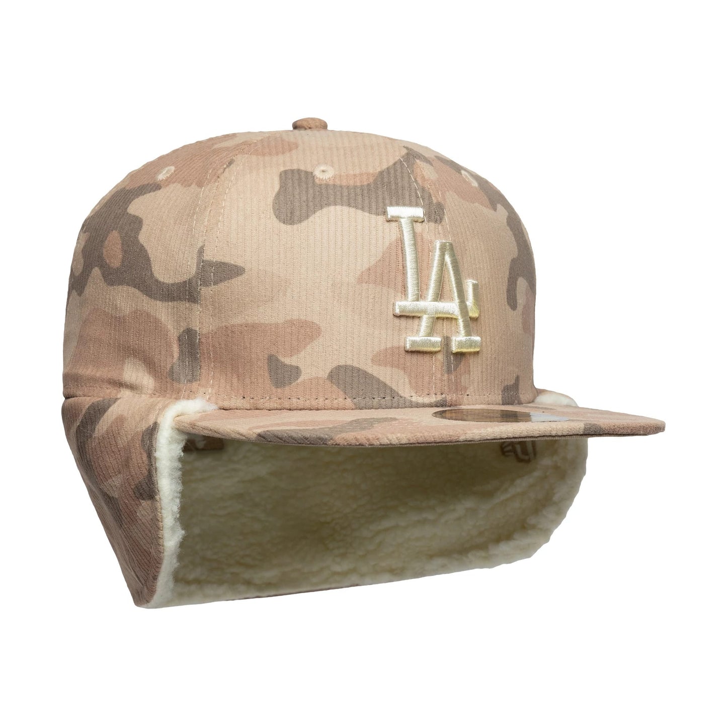 Pictured is this MLB Cord LA Dodgers Downflap 59FIFTY Fitted cap in light beige. 8
