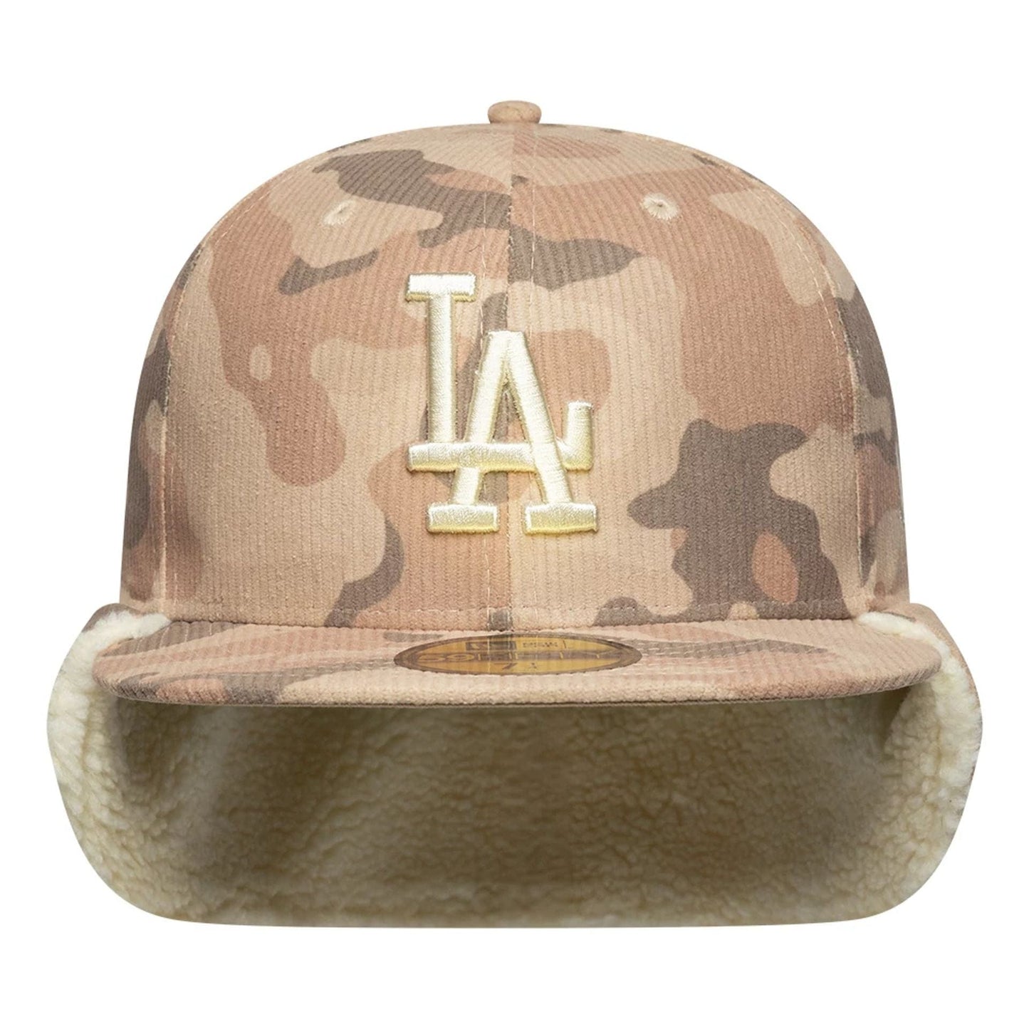 Pictured is this MLB Cord LA Dodgers Downflap 59FIFTY Fitted cap in light beige. 5