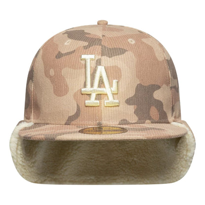 Pictured is this MLB Cord LA Dodgers Downflap 59FIFTY Fitted cap in light beige. 5