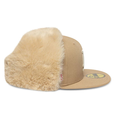 Pictured is this MLB World Series LA Dodgers Dogear 59FIFTY Fitted cap in light beige. 10