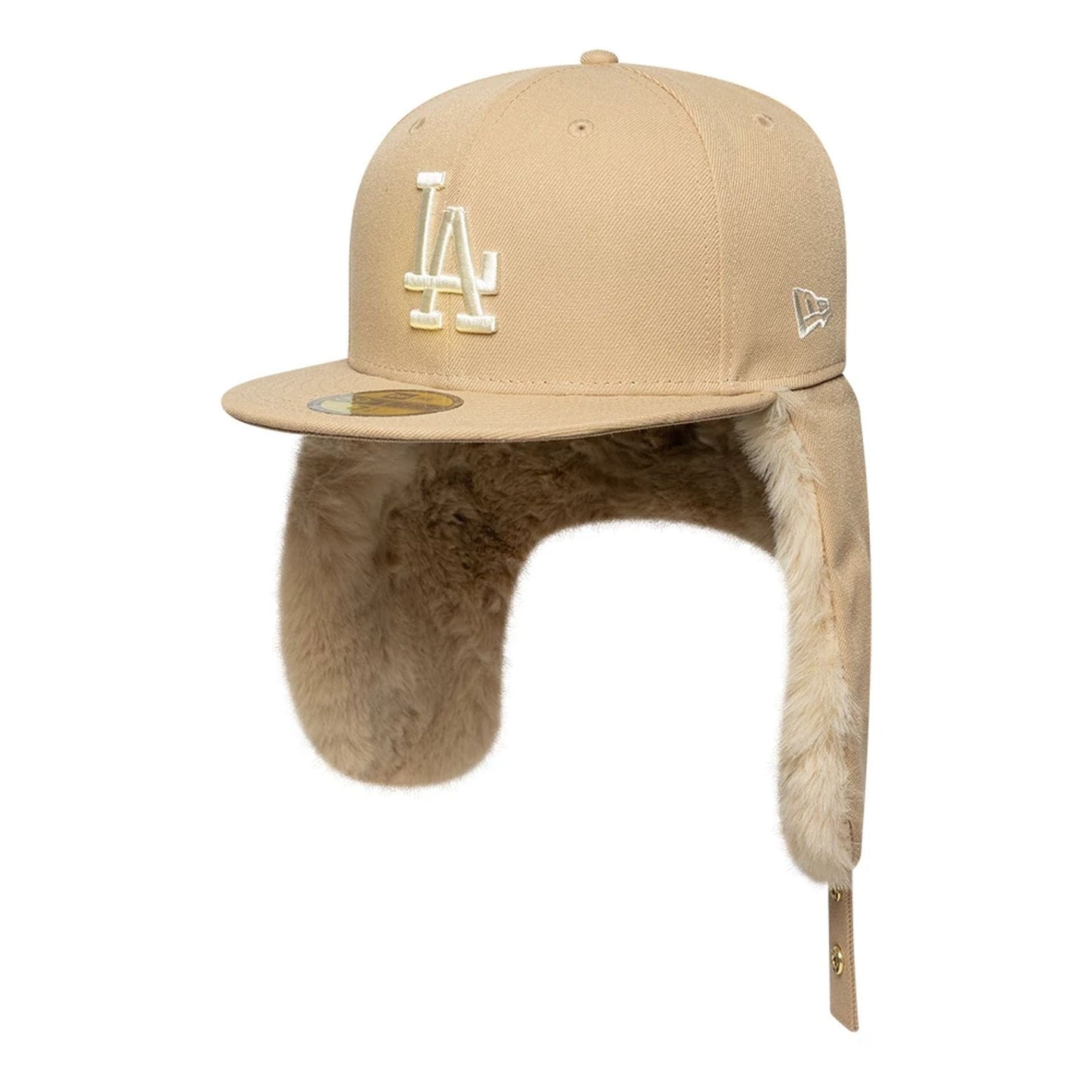 Pictured is this MLB World Series LA Dodgers Dogear 59FIFTY Fitted cap in light beige. 7