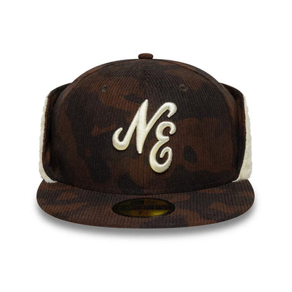Pictured is this New Era Cord Downflap 59FIFTY Fitted cap in dark brown. 3
