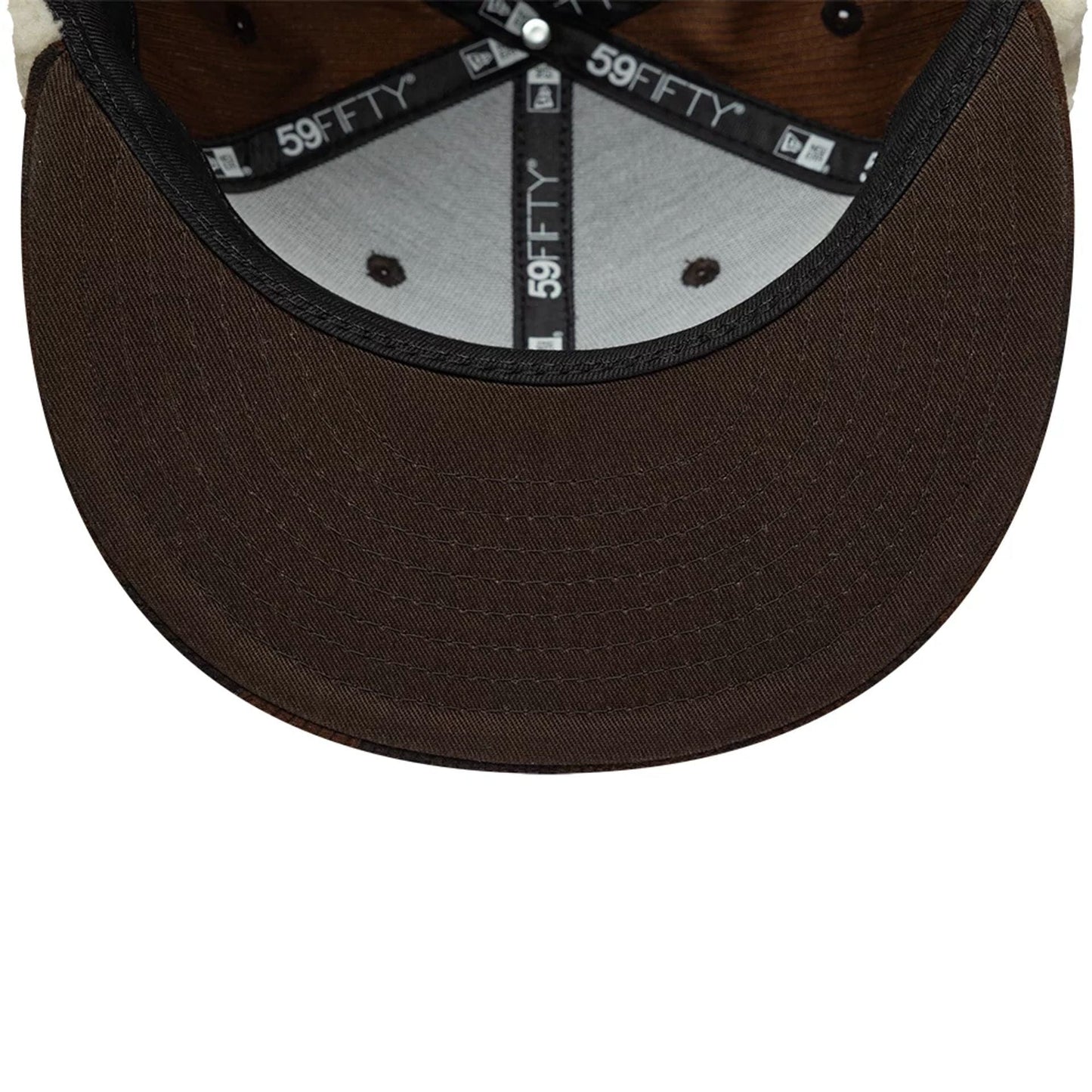 Pictured is this New Era Cord Downflap 59FIFTY Fitted cap in dark brown. 11
