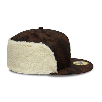 Pictured is this New Era Cord Downflap 59FIFTY Fitted cap in dark brown. 9