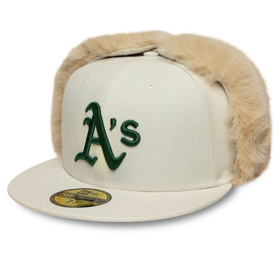 Pictured is this MLB World Series Oakland Athletics Dogear 59FIFTY Fitted cap in cream. 4