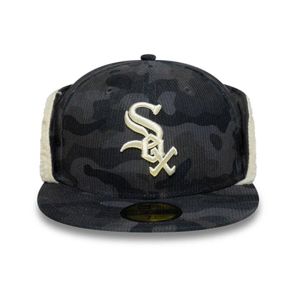 Pictured is this MLB Cord Chicago White Sox Downflap 59FIFTY Fitted cap in black. 3