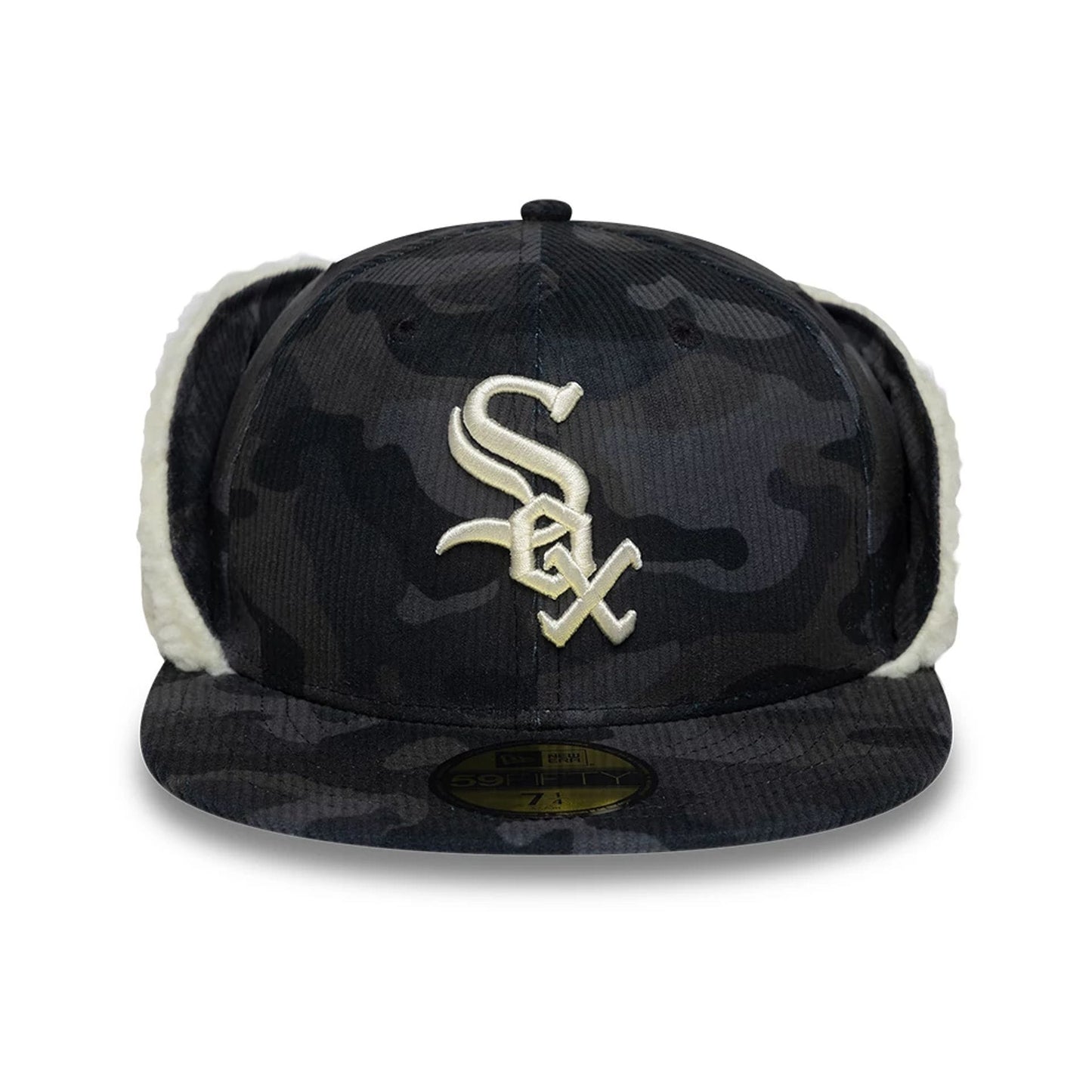 Pictured is this MLB Cord Chicago White Sox Downflap 59FIFTY Fitted cap in black. 2
