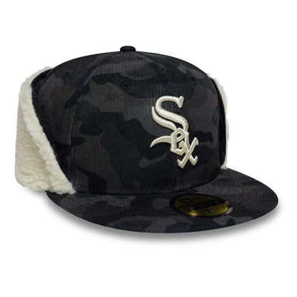 Pictured is this MLB Cord Chicago White Sox Downflap 59FIFTY Fitted cap in black. 3
