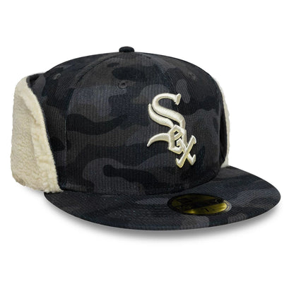 Pictured is this MLB Cord Chicago White Sox Downflap 59FIFTY Fitted cap in black. 6