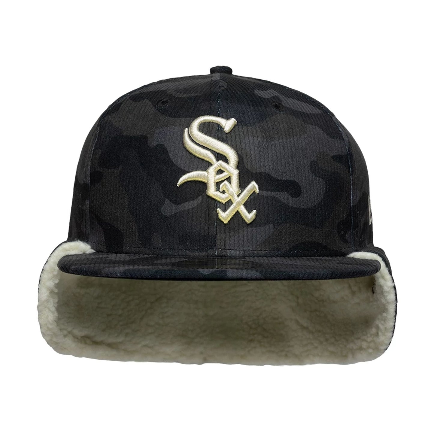 Pictured is this MLB Cord Chicago White Sox Downflap 59FIFTY Fitted cap in black. 6