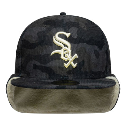 Pictured is this MLB Cord Chicago White Sox Downflap 59FIFTY Fitted cap in black. 5
