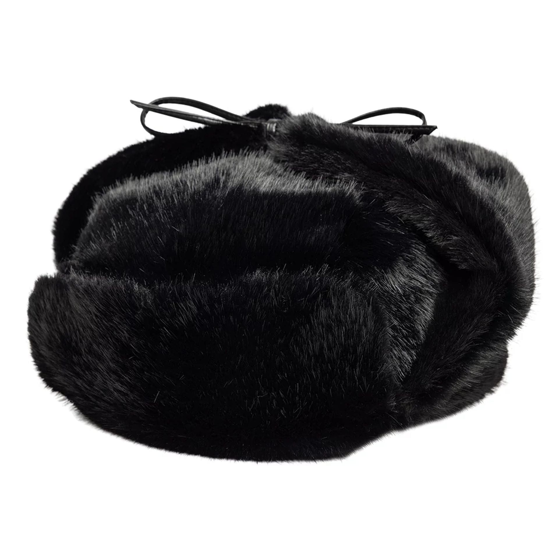 Pictured is this New Era Faux Fur Trapper hat in black. 1