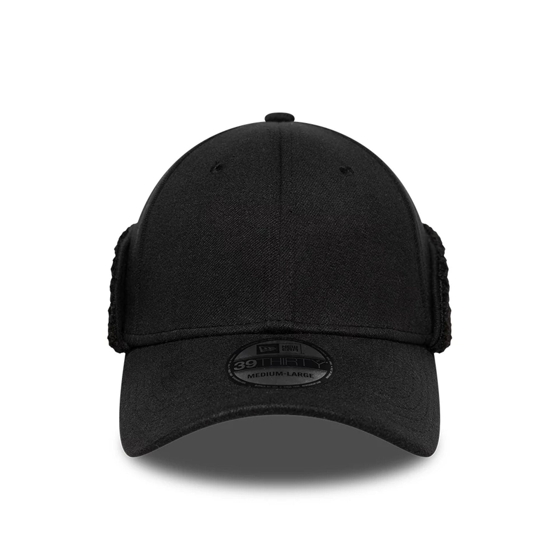 Pictured in this New Era Black 39THIRTY Downflap Stretch Fit Cap 3