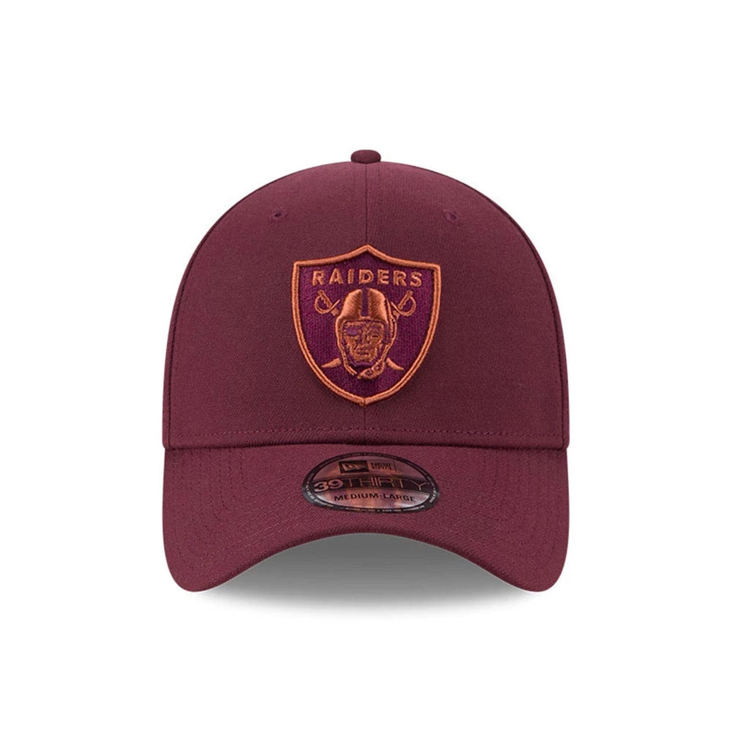 Pictured is this NFL Frosted Rust Las Vegas Raiders 39THIRTY Stretch Fit cap in dark red. 3