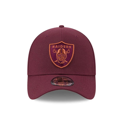 Pictured is this NFL Frosted Rust Las Vegas Raiders 39THIRTY Stretch Fit cap in dark red. 3