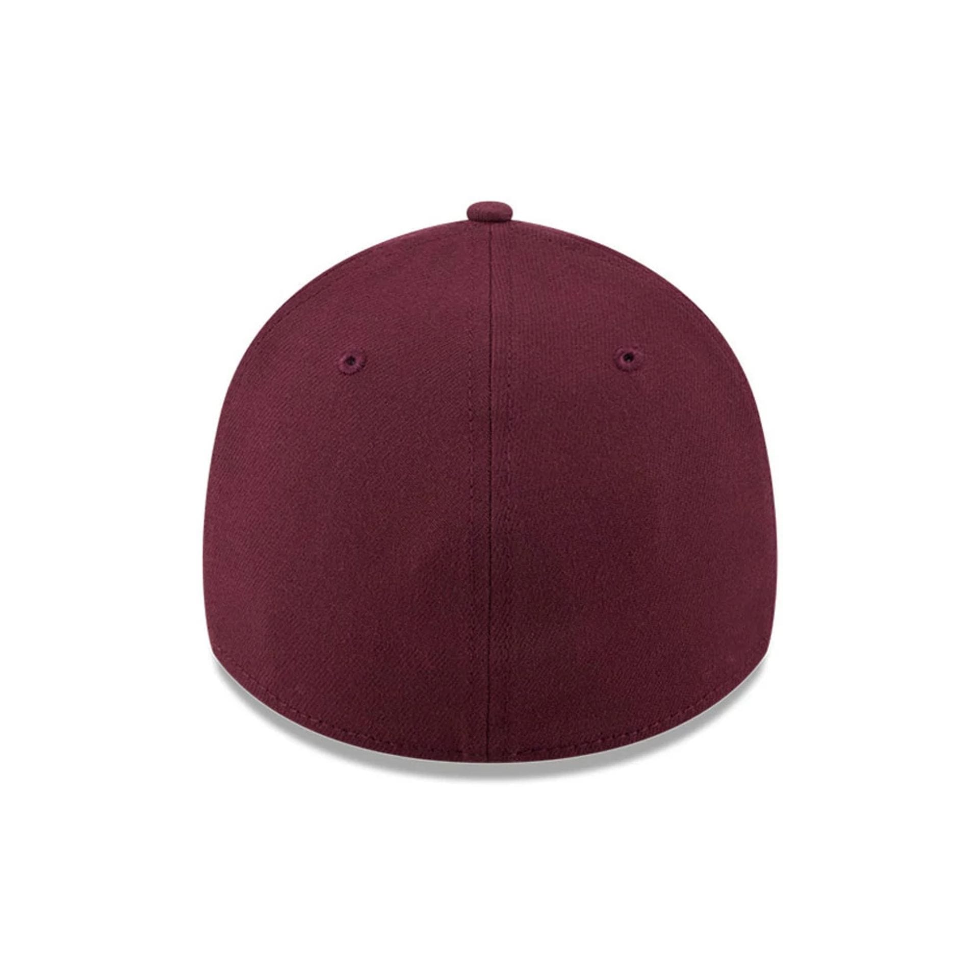 Pictured is this MLB Frosted Rust New York Yankees 39THIRTY Stretch Fit cap in dark red. 7