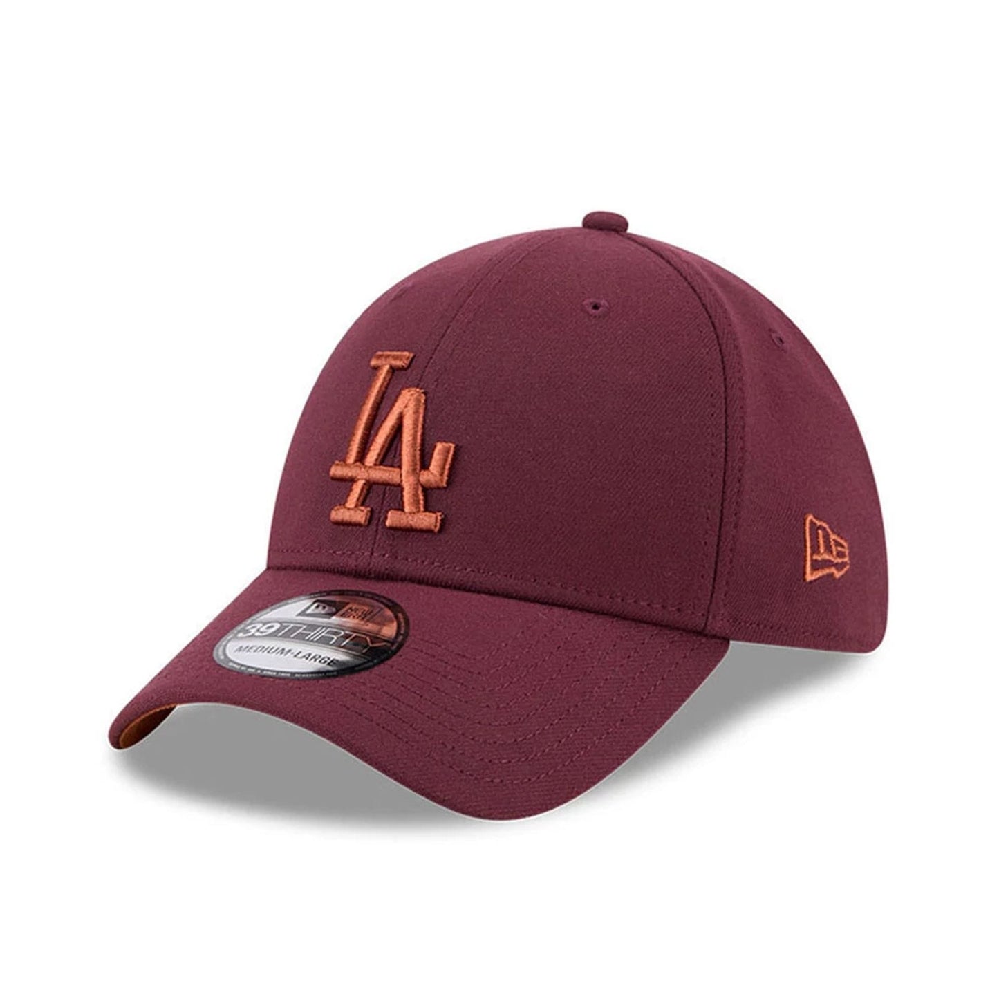 Pictured is this MLB Frosted Rust LA Dodgers 39THIRTY Stretch Fit cap in dark red. 1