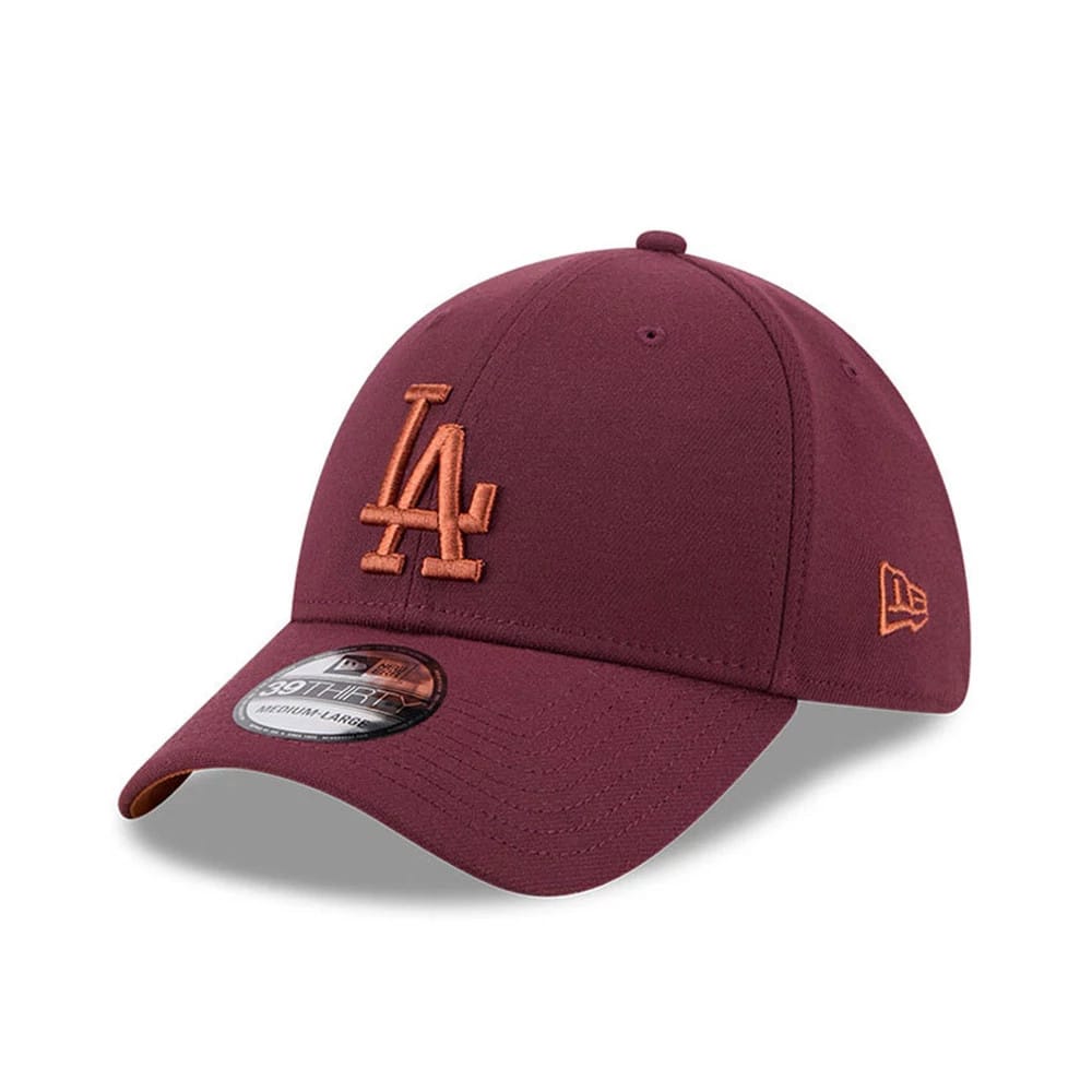 Pictured is this MLB Frosted Rust LA Dodgers 39THIRTY Stretch Fit cap in dark red. 1