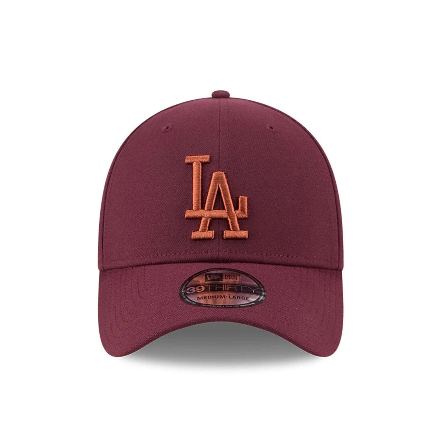 Pictured is this MLB Frosted Rust LA Dodgers 39THIRTY Stretch Fit cap in dark red. 3