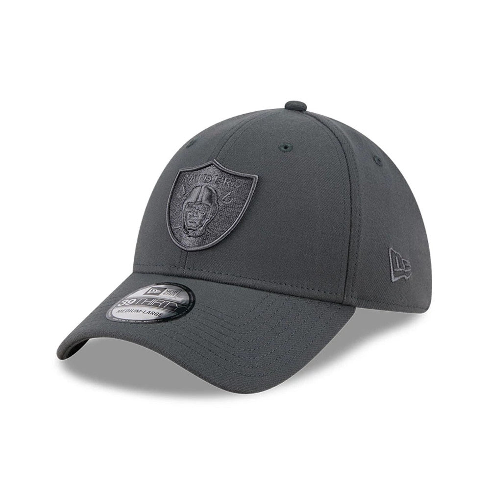 Pictured is this NFL Steel Las Vegas Raiders 39THIRTY Stretch Fit cap in charcoal. 1